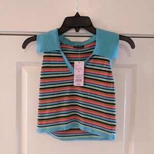 Wild Fable Blue, Green, Pink, Orange Striped Top, Size M NWT